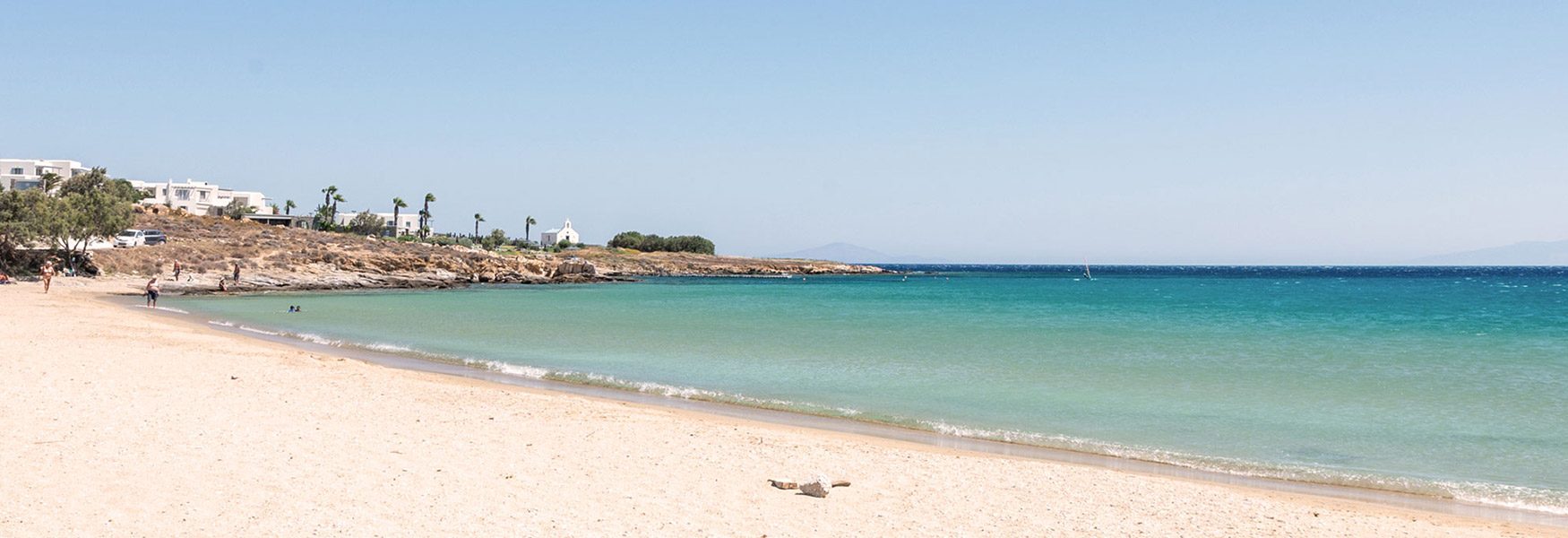 The long sweep of Golden Beach on the east coast of Paros